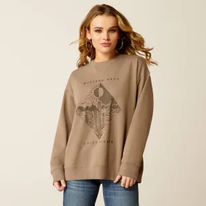 Fashion Basic Ariat Women's Western Days Oversized Sweatshirt in Dark Khaki Heather (Available in Plus Sizes)