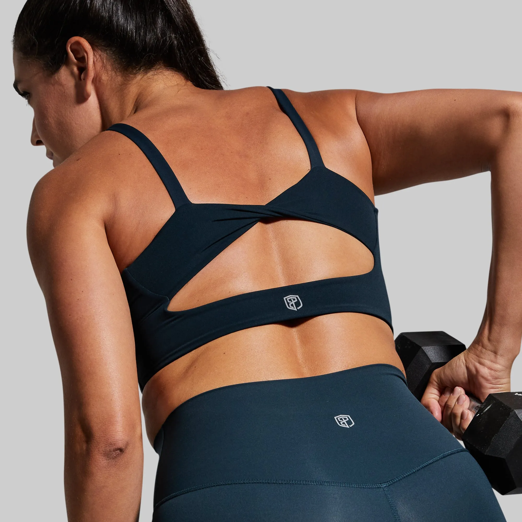 Your Go To Sports Bra (Deep Teal) Flatlock stitching Pilates studio clients