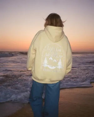 side pocket "Let's Go On An Adventure" Oversized Lux Hoodie in Butter Yellow