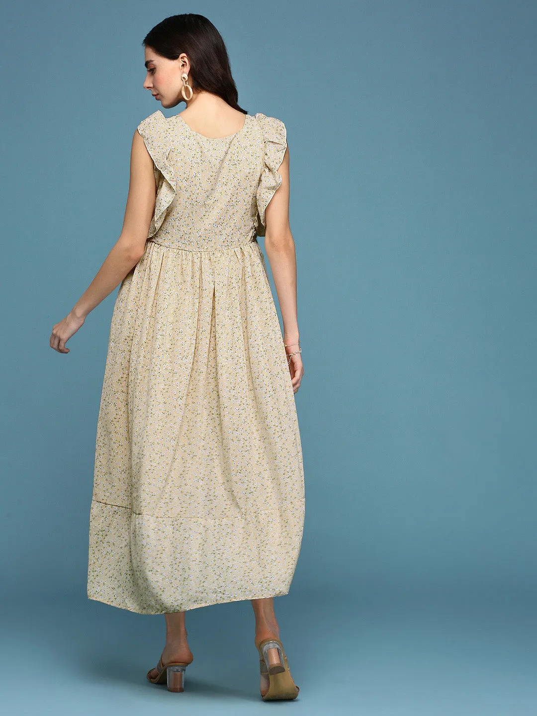 Balanced feel Women's Yellow Chiffon Fit & Flare Dress