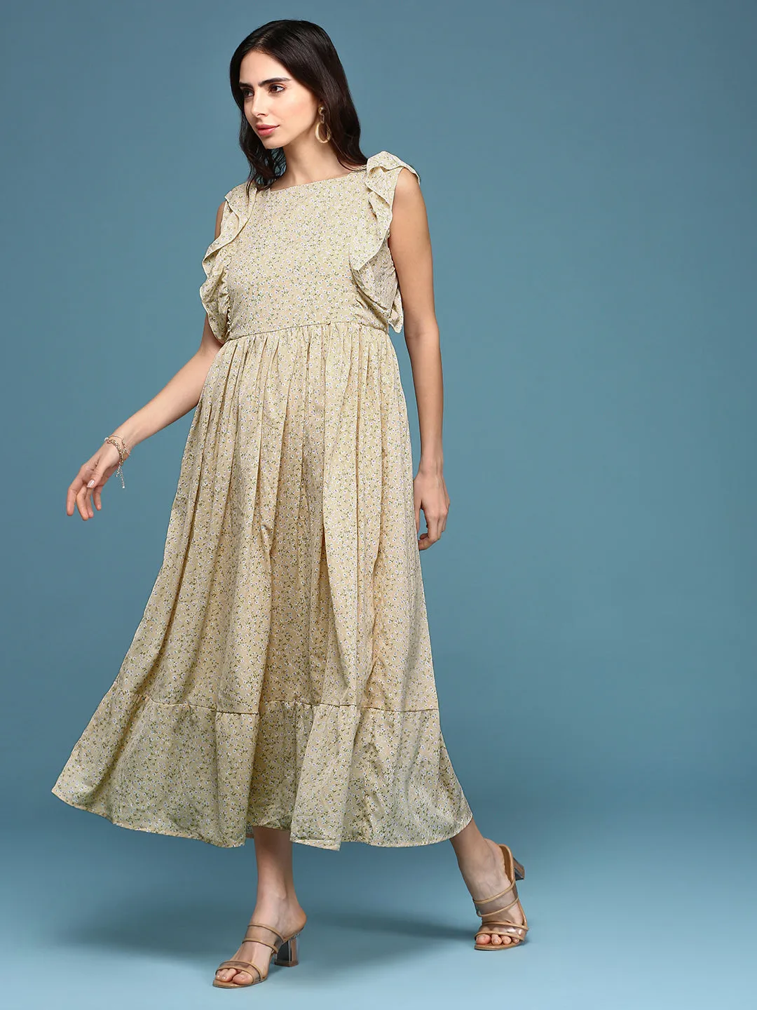 Women's Yellow Chiffon Fit & Flare Dress Comfy and Chic Minimalist-Style