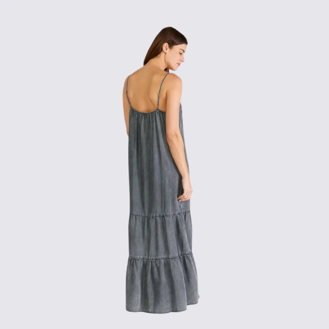 Movement Ready Soft Fashion Becki Tiered Maxi Dress (Ash Grey Wash)