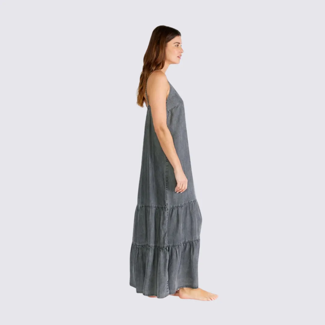 Becki Tiered Maxi Dress (Ash Grey Wash) Trendy Design