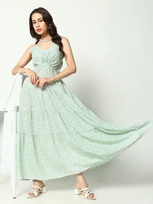 Soft Material Warm Pink Women's Green Crepe Empire Dress