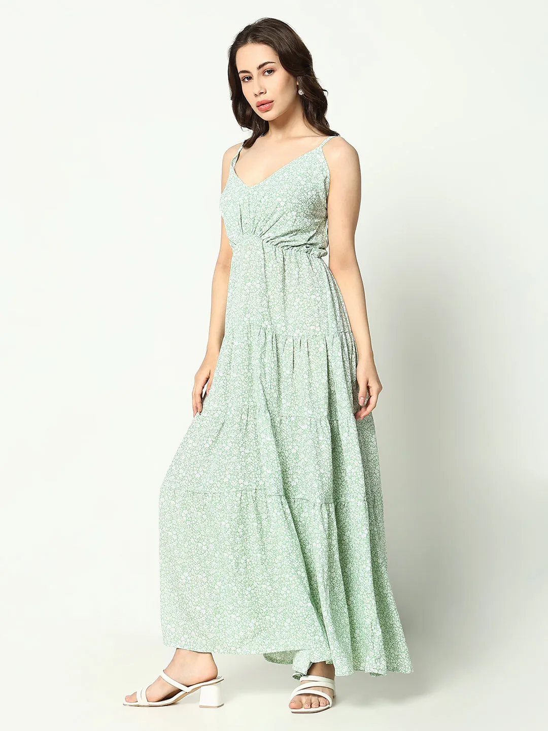 Urban Motion Everyday-Comfort Women's Green Crepe Empire Dress