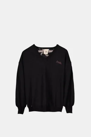 Lightweight Design Under Jacket Black sweater with printed back