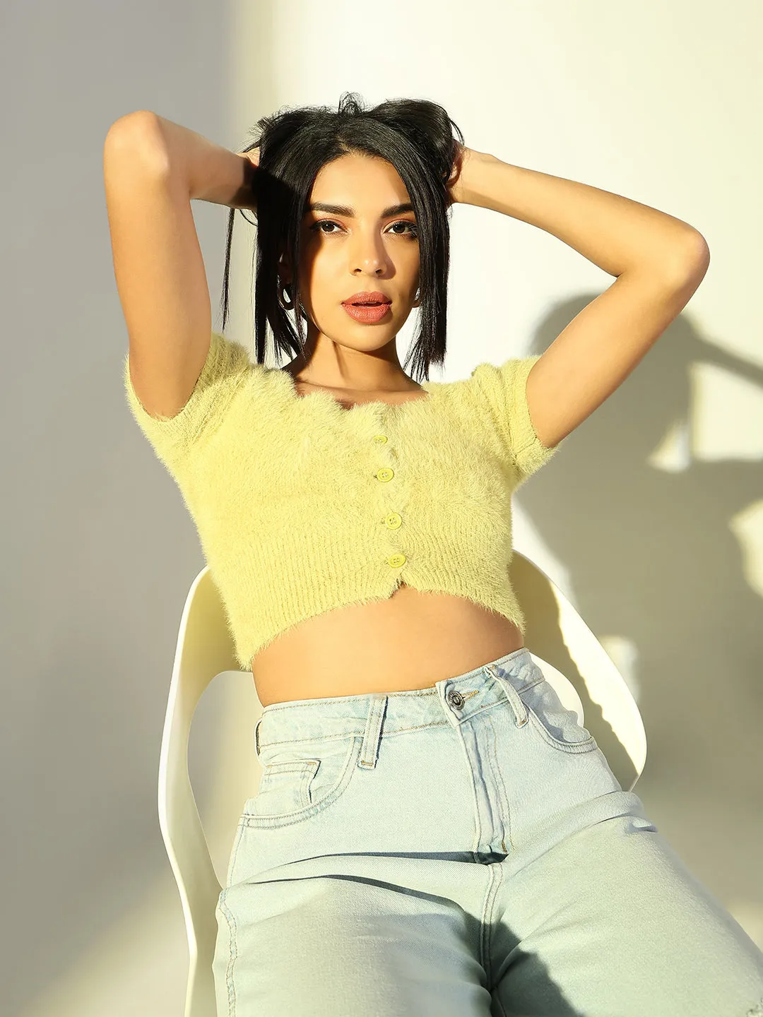 fade resistant color Women's Green Fringed Crop Top