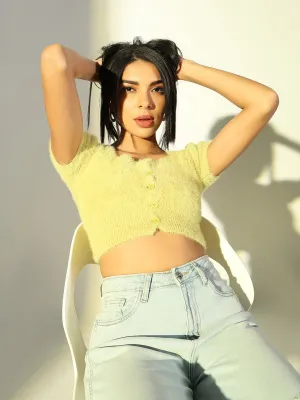 fade resistant color Women's Green Fringed Crop Top