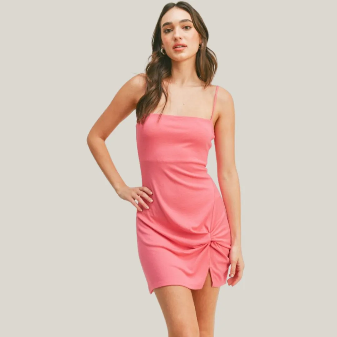 Twist Front Knit Midi Dress (Pink) Luxury-Fabric Stylish Comfort