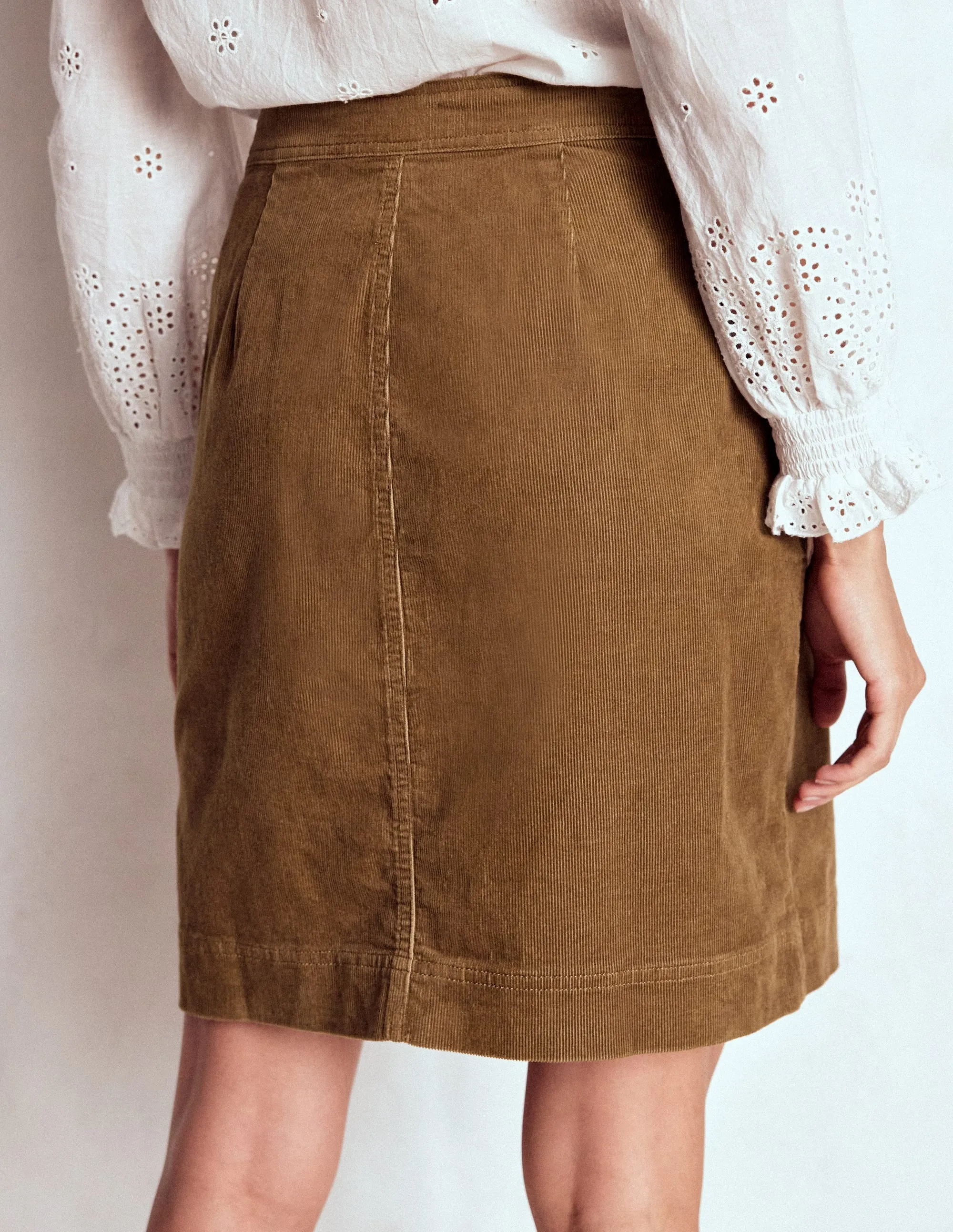 Minimalist Trim Hemp Blend Cecelia Cord Skirt-Latte