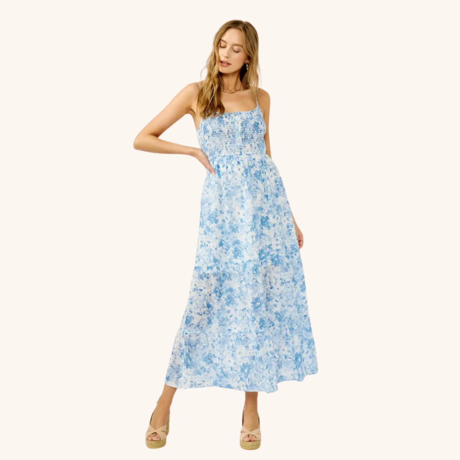 Botanic Muse Maxi Dress (Light Blue   White) Flawless Fit