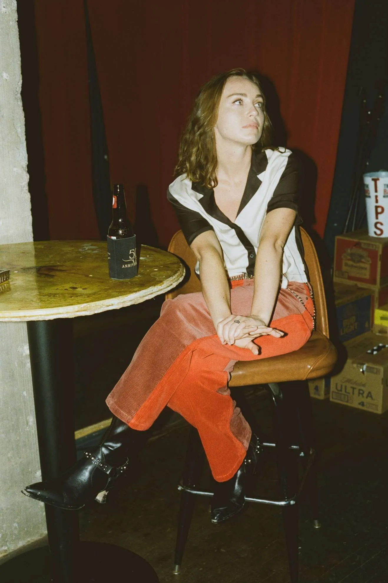 Margo Cropped 5-Pocket Pant - Cowhide/Mars Red Cord Reinforced Stitching