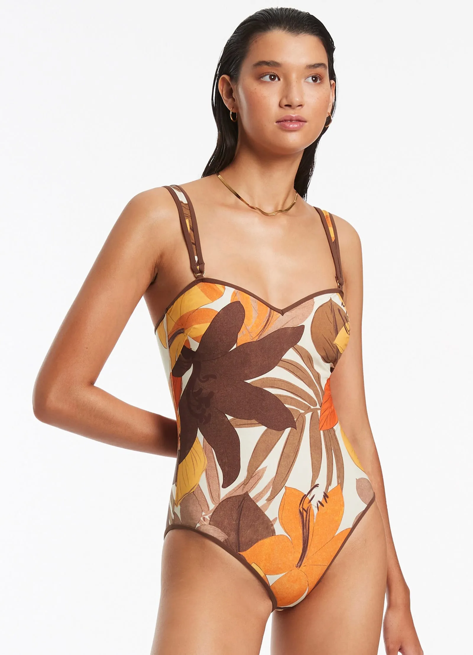 Waterfront Living Floreale Trim Tank One Piece - Latte