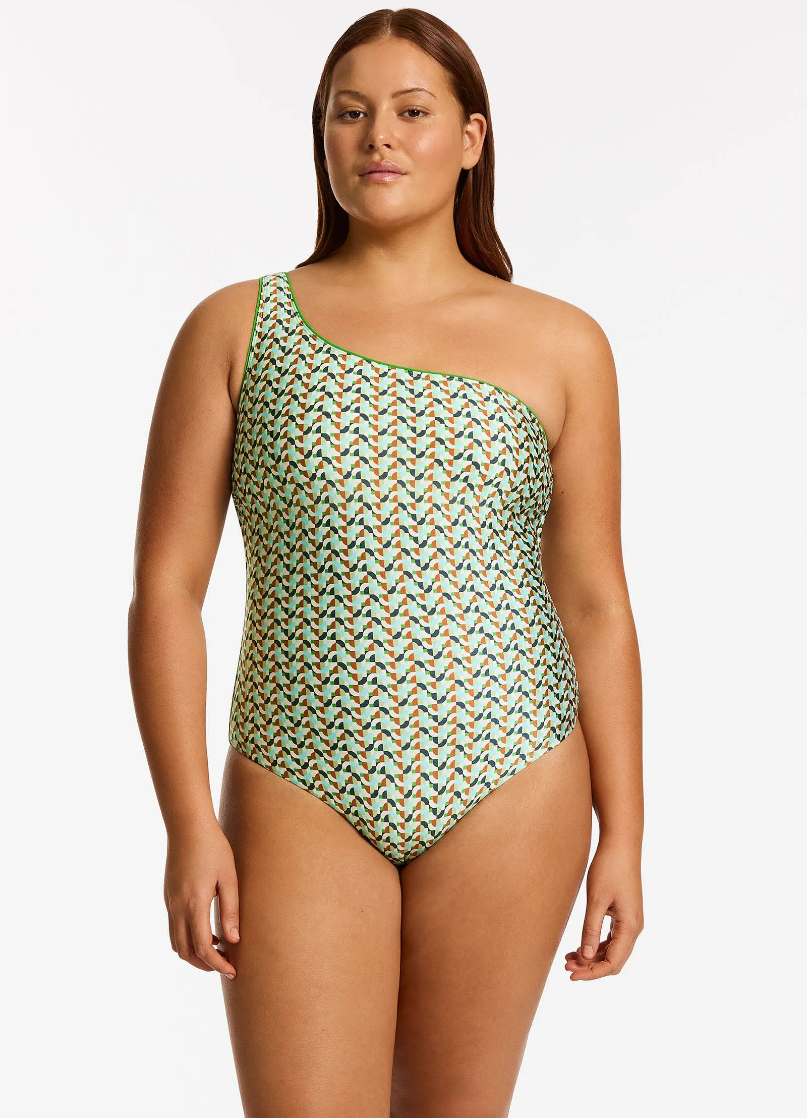 Built In Shelf Bra Acacia One Shoulder One Piece - Multi