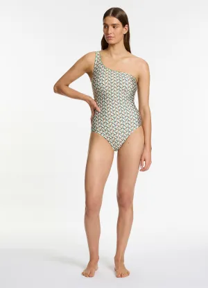 Flattering Cut Flexible Binding Acacia One Shoulder One Piece - Multi