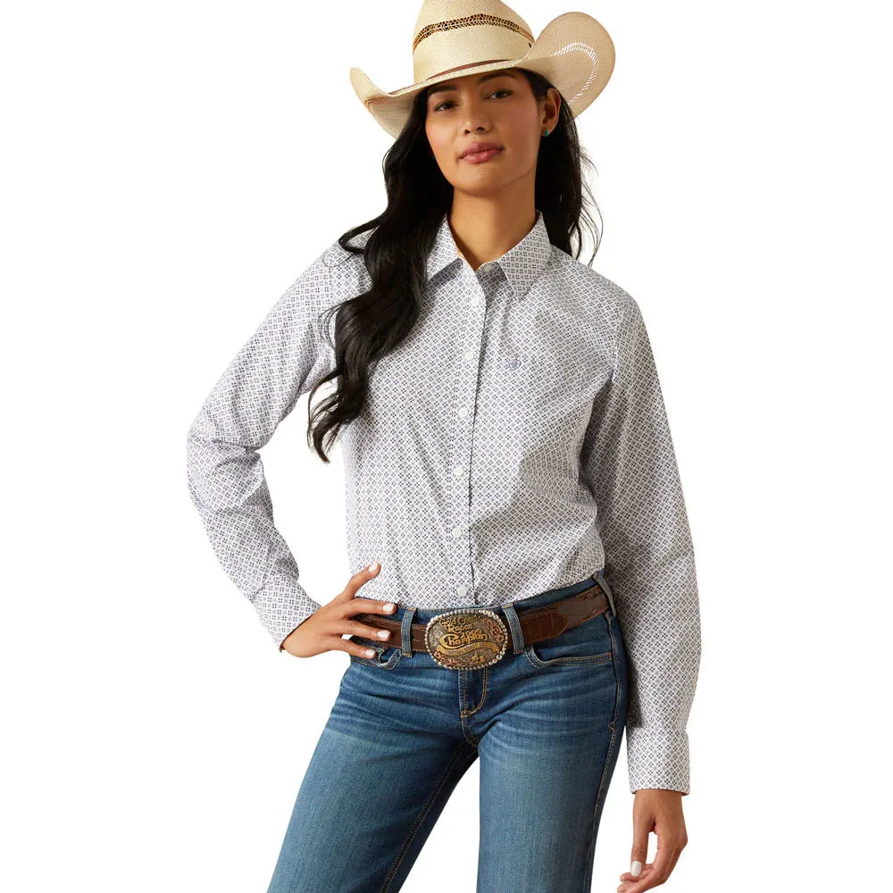 windproof Ariat Women's Kirby L/S Western Stretch Button Down Shirt in Ocean Geo (Available in Plus Sizes)