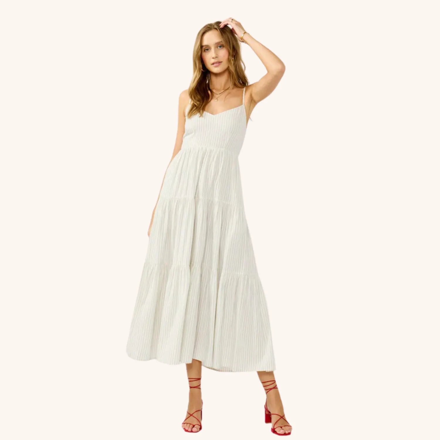 Classic Waistband Airy Drape Saltwater Maxi Dress (Natural   Blue)