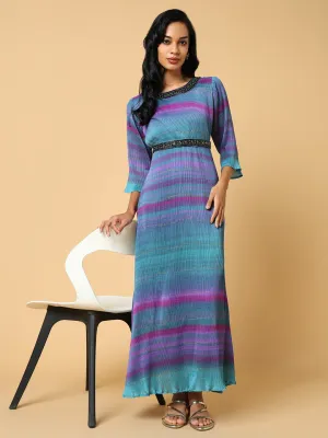 Women's Dyed Green Maxi Dress with Belt Poised Vibe