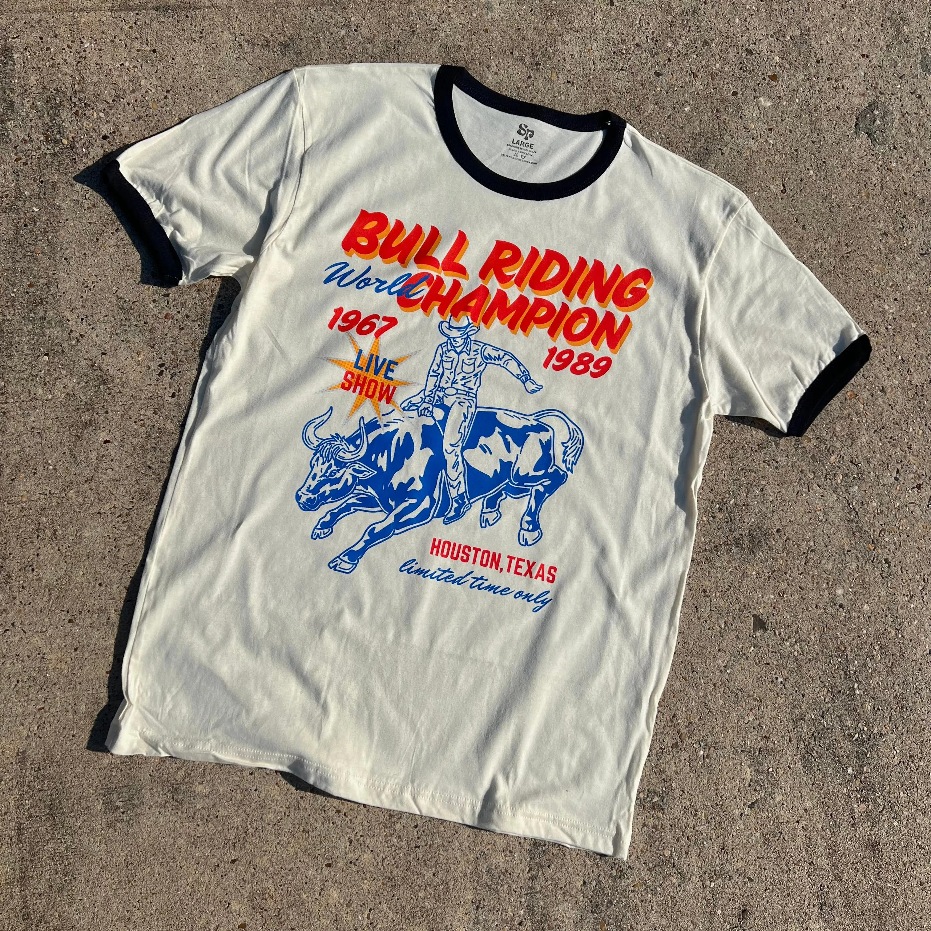 Bull Riding World Champion Ringer Tee Fashion Top Smooth Jersey Texture