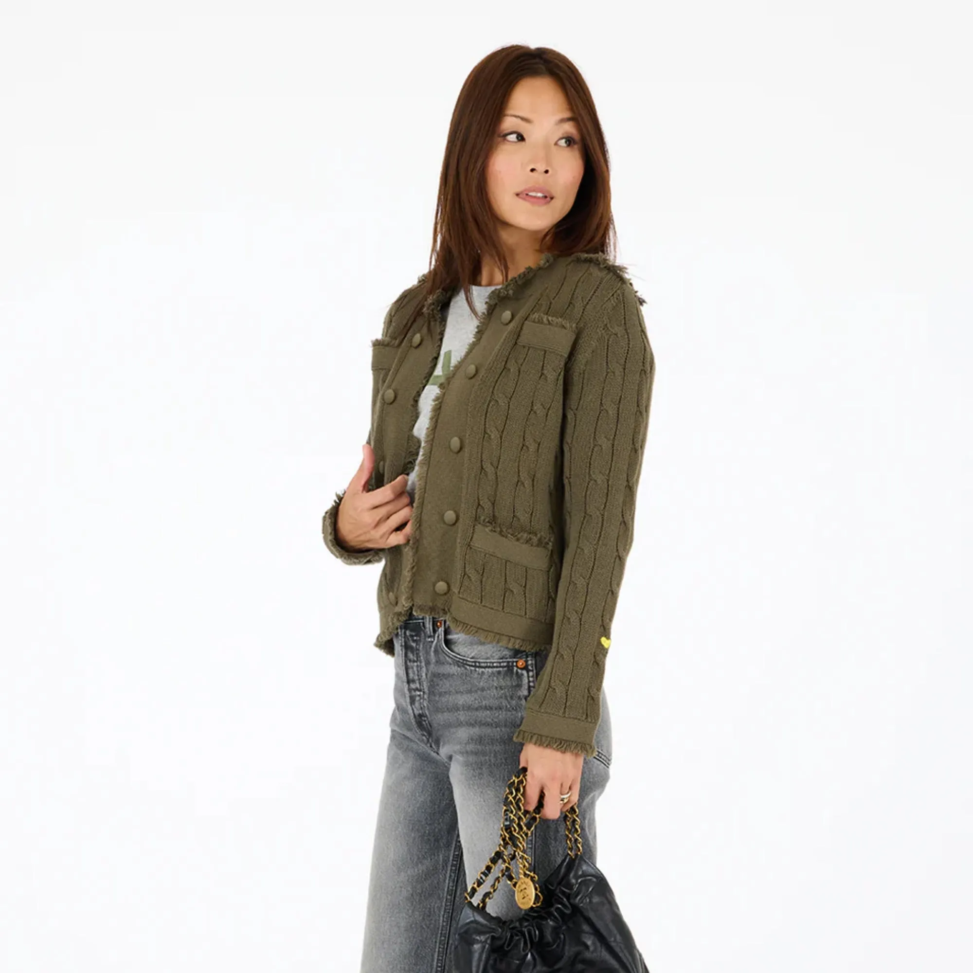 Pure Detail Durable Blend Beau-Lero Cable Cardigan (Army Green)
