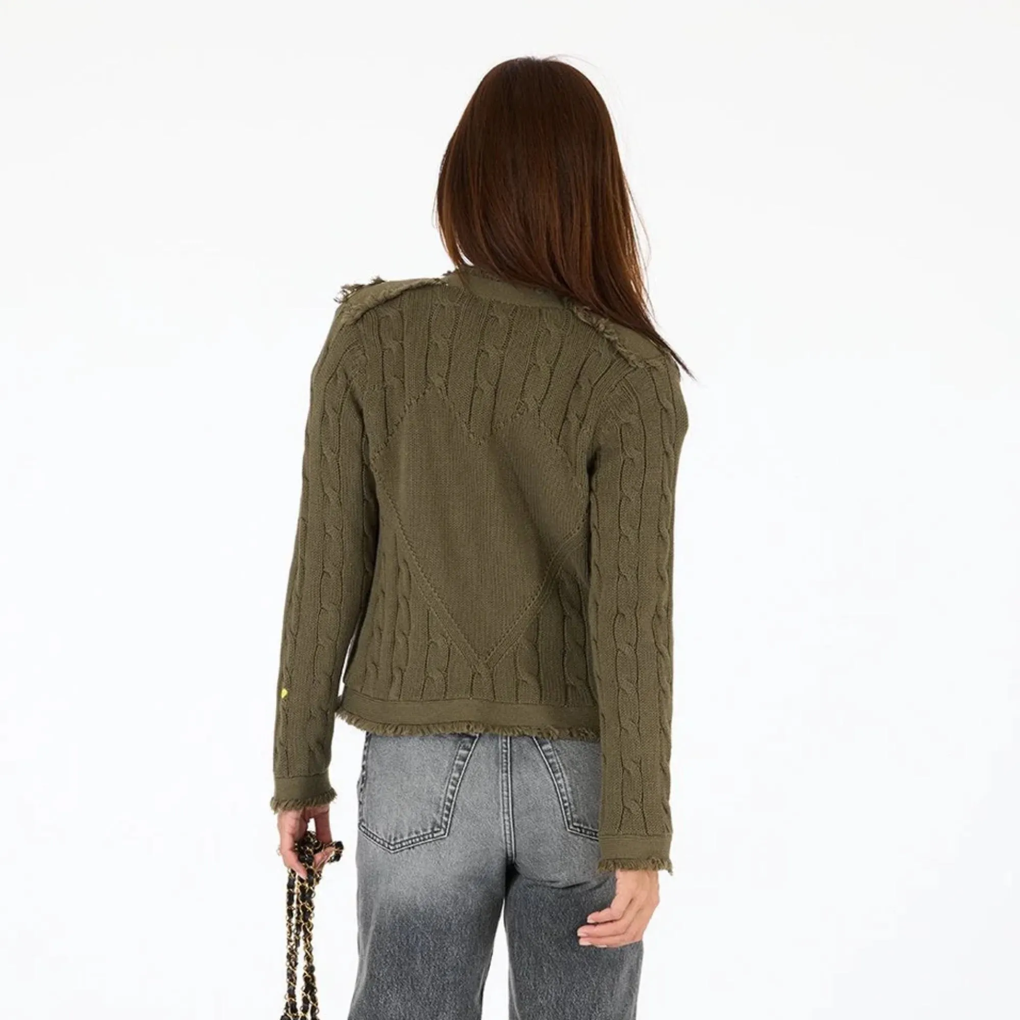 Contrast Stitch Beau-Lero Cable Cardigan (Army Green)
