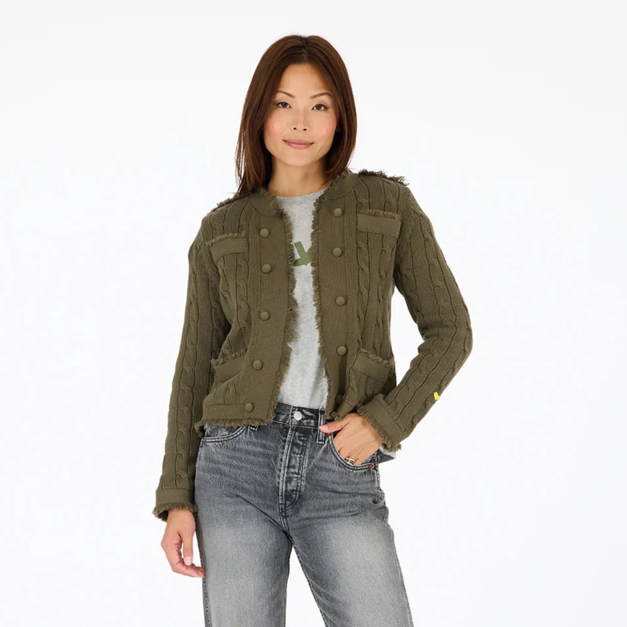 Quiet Tone Beau-Lero Cable Cardigan (Army Green)