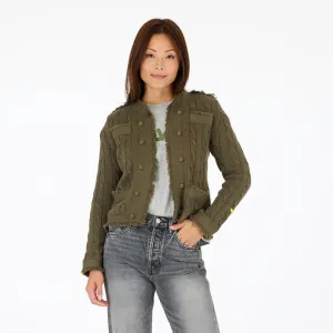 Quiet Tone Beau-Lero Cable Cardigan (Army Green)