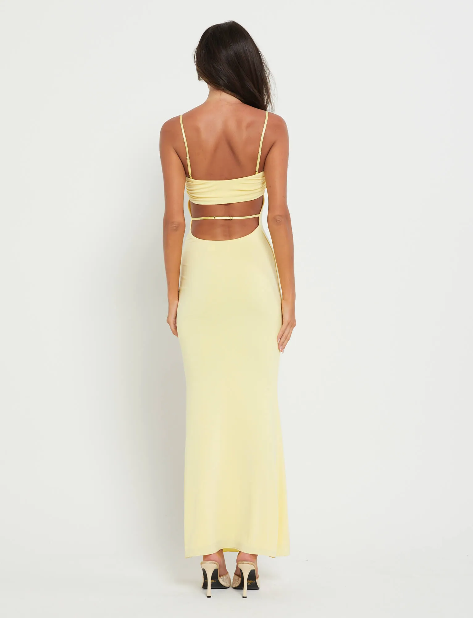 CARA DRESS - YELLOW : PASTEL CITRUS Elegant Cut Vacation Vibe