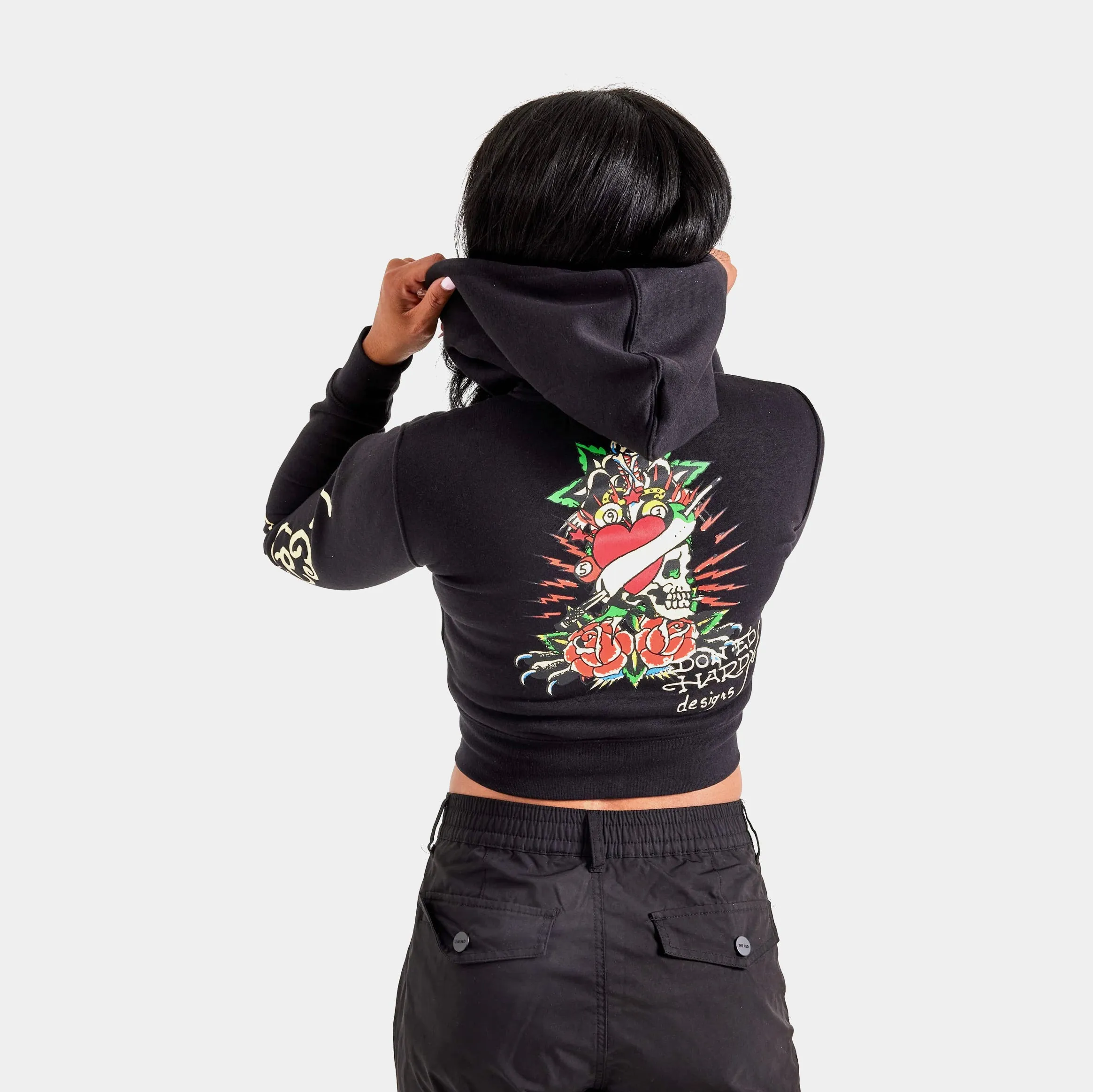 Easy iron Rose Skull Zip Up Womens Hoodie (Black/White)