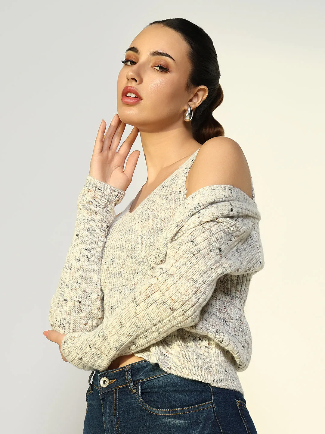 Women's Ribbed Grey Crop Top with Shrug Cool and Chic Breathable Design Wear