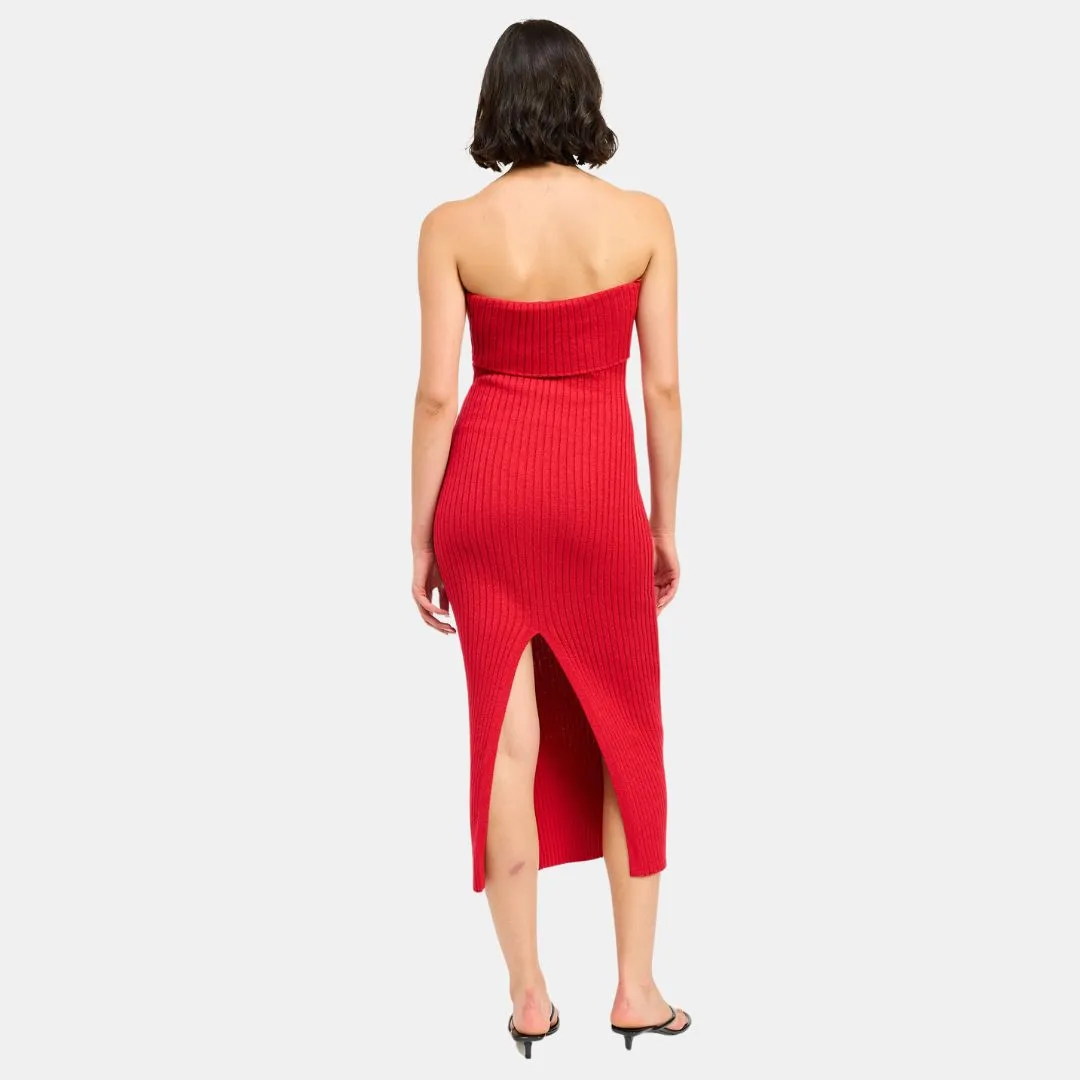 Fold Over Ribbed Tube Dress (Red) Formal Choice Art Soul