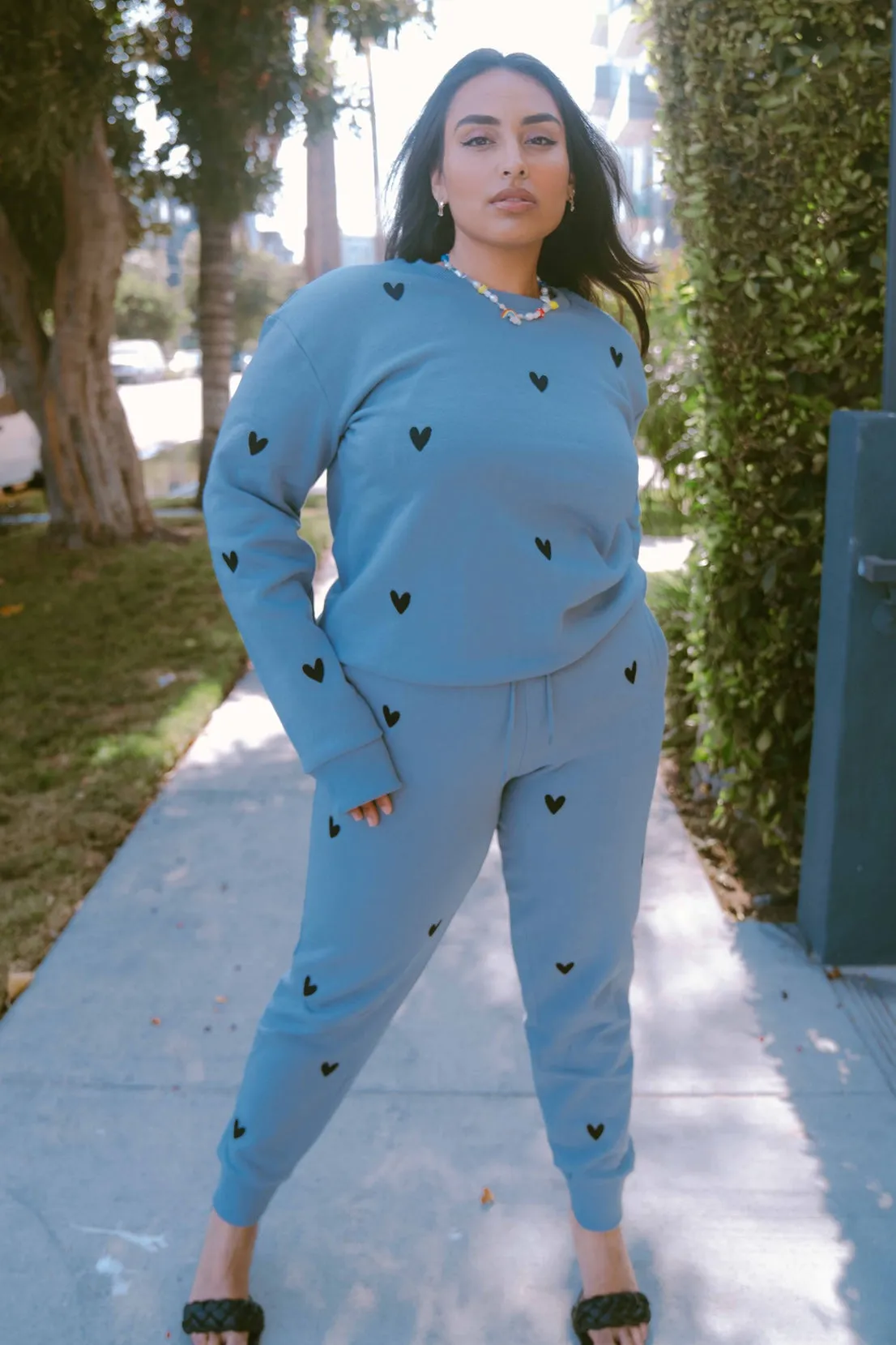 Core Support O&F Heart Embroidered Joggers - Blue/Grey