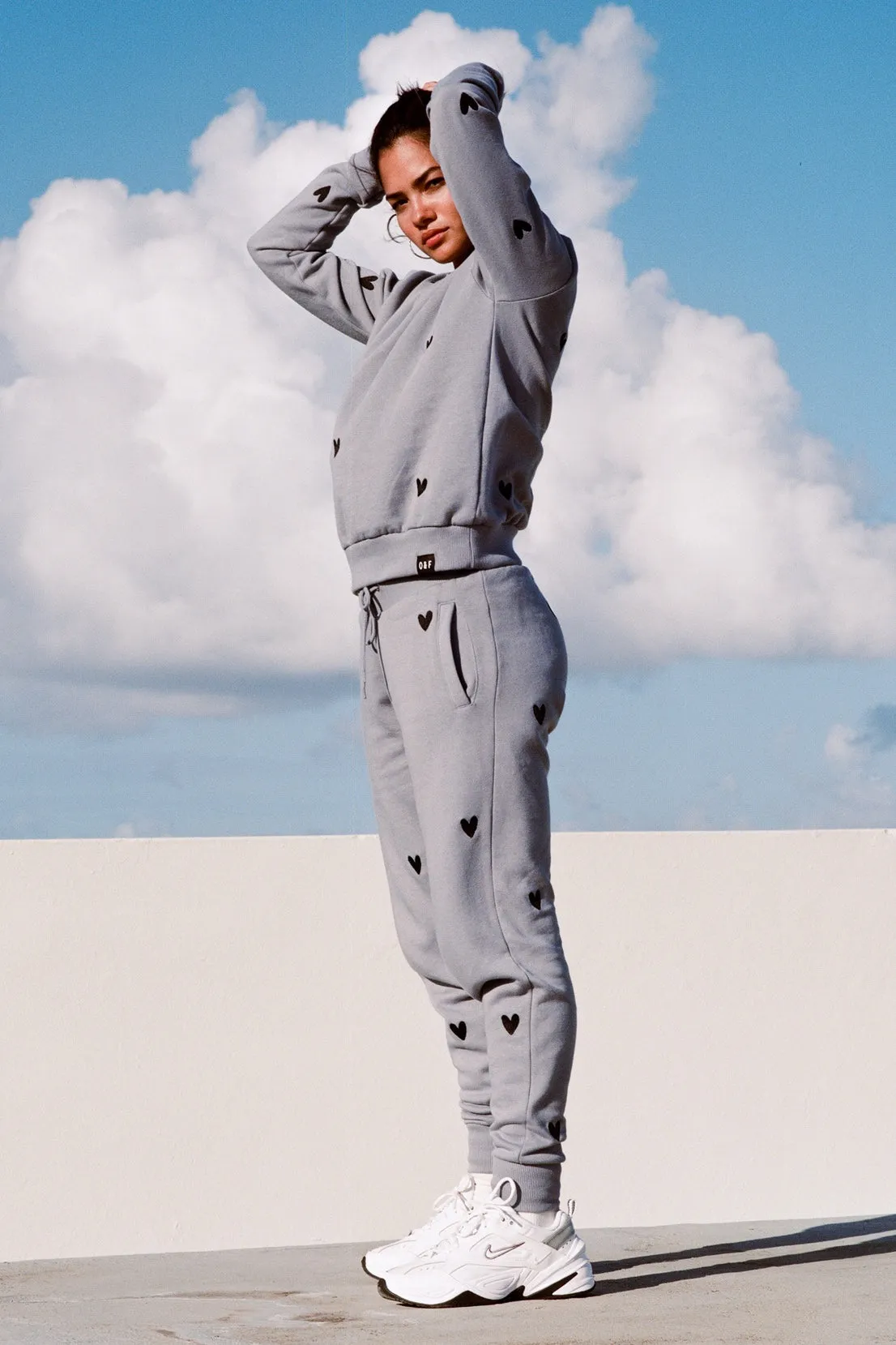 O&F Heart Embroidered Joggers - Blue/Grey ComfortWaistband