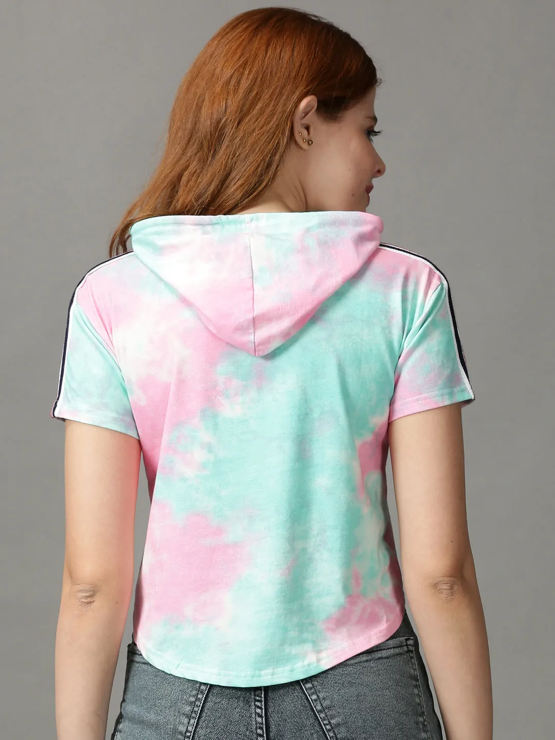 MultipurposeCuffs Women's Multi Tie and Dye Hooded Crop Top