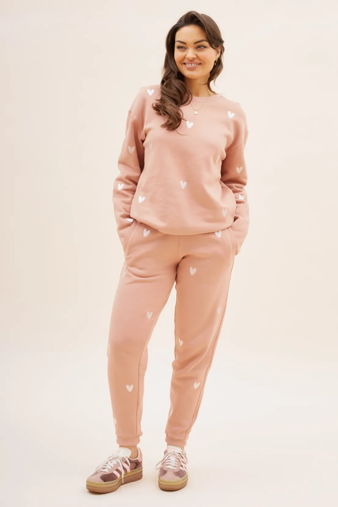 Warm Outfit O&F Heart Embroidered Sweatshirt - Dusty Pink