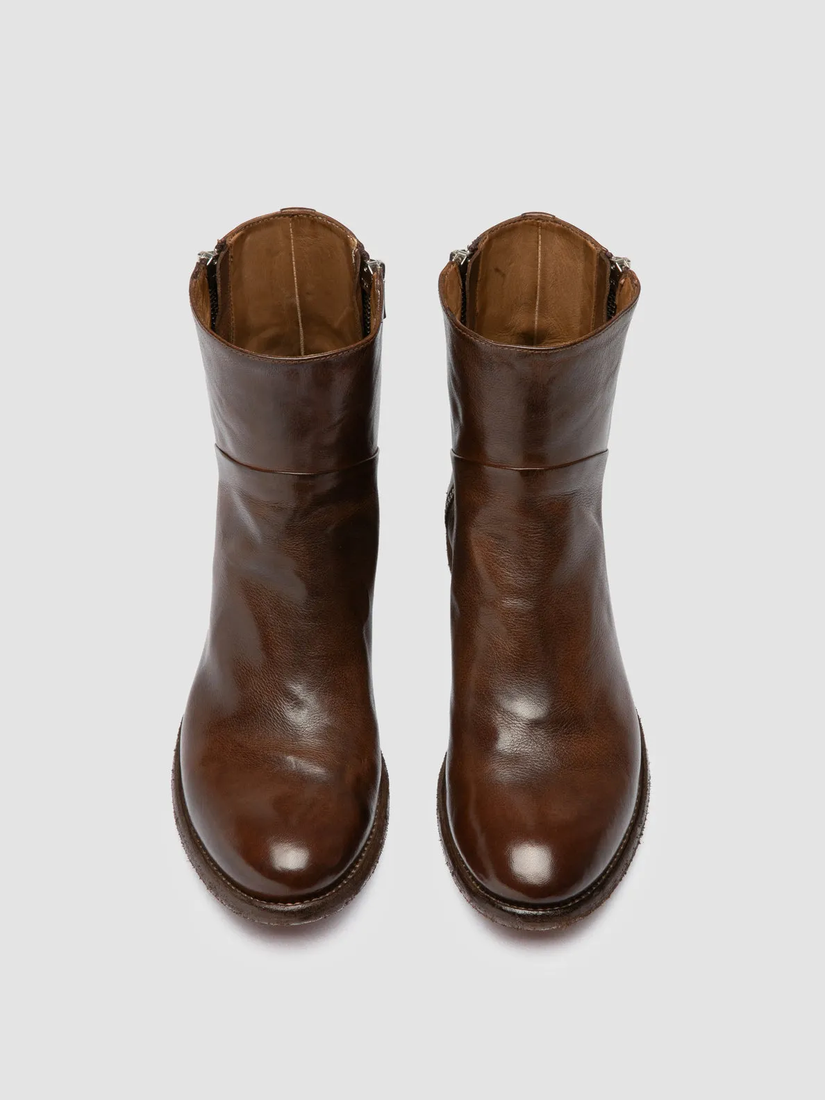 LISON 066 - Brown Leather Zipped Boots Durable Material Flexible Material