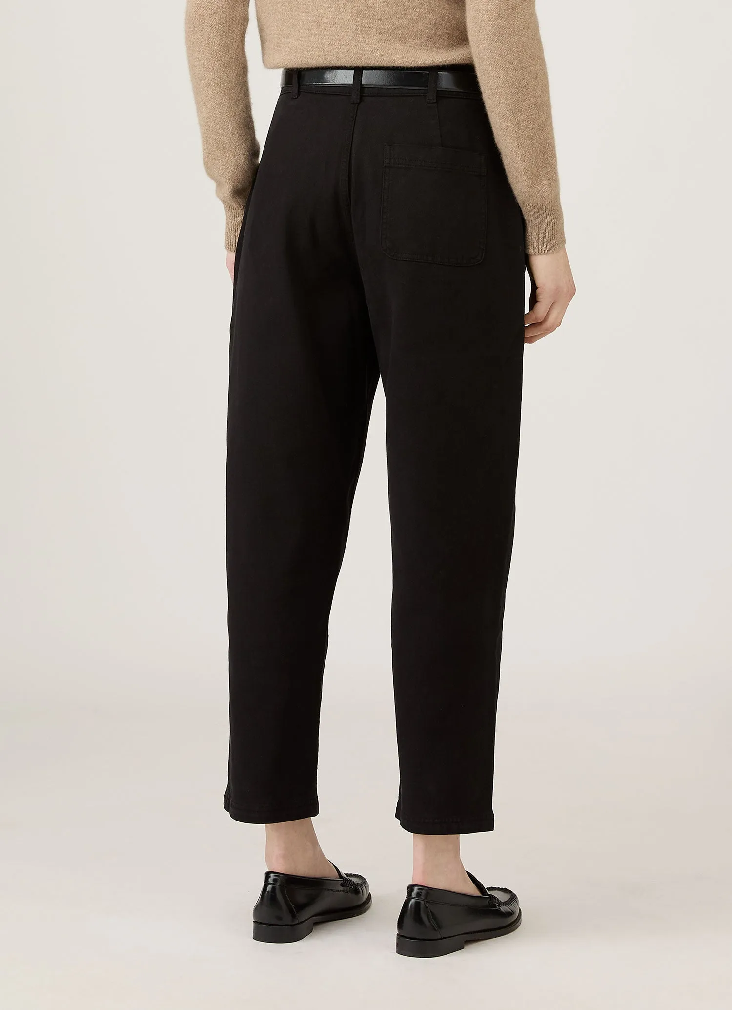 Women's Cotton Tapered Trouser in Black Functional Comfort Wear Weekend Ready