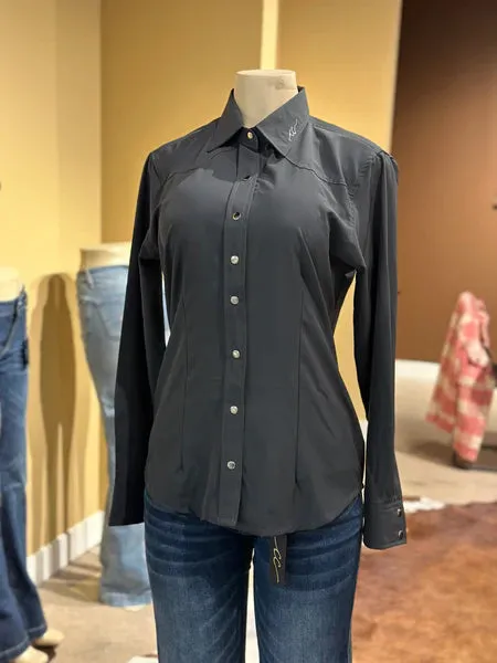 CC Western Women's Signature L/S Solid Western Snap Shirt in Grey Comfy Top