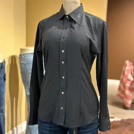 Essential Fit CC Western Women's Signature L/S Solid Western Snap Shirt in Grey