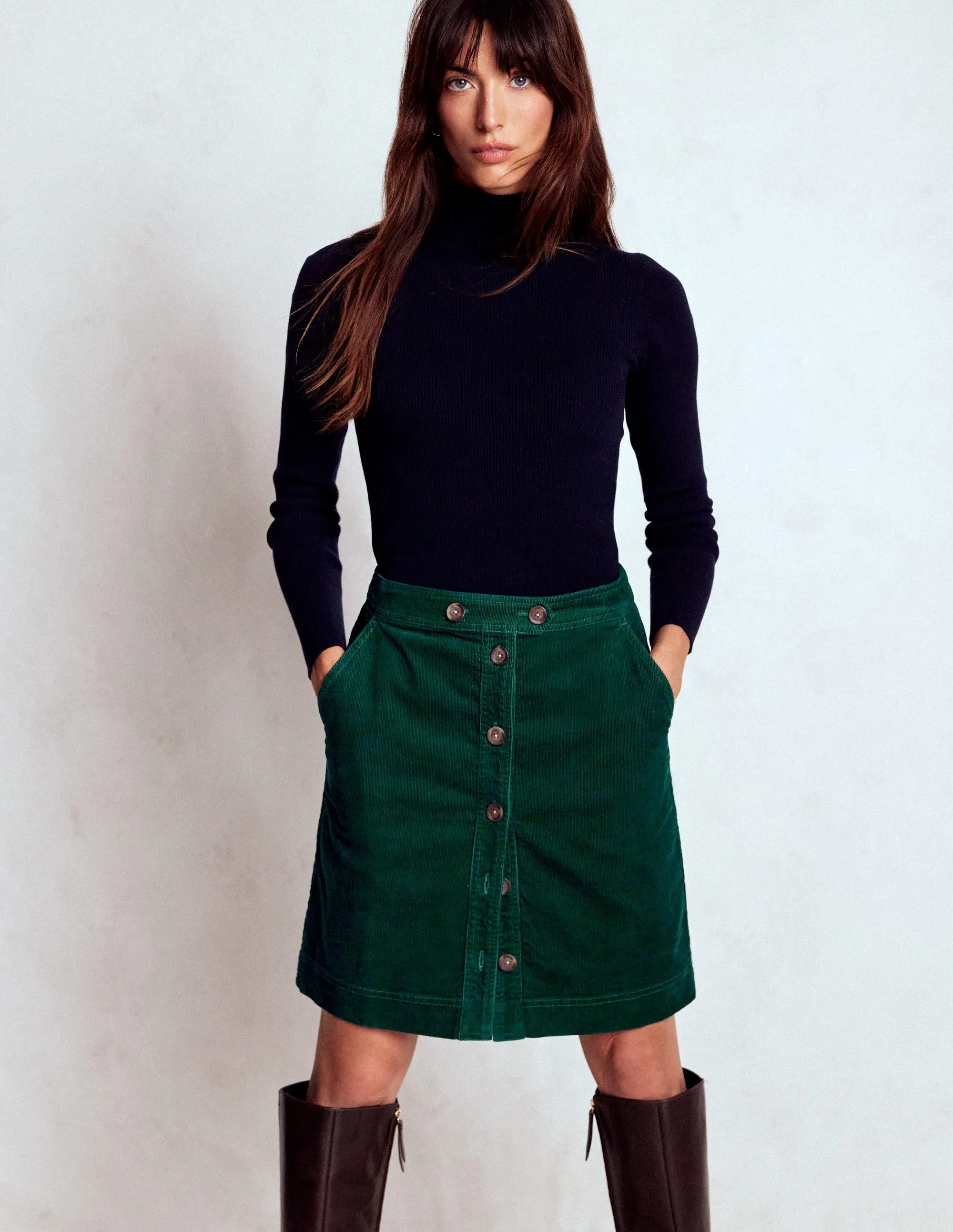 Cecelia Cord Skirt-Emerald Night Low Impact Dye