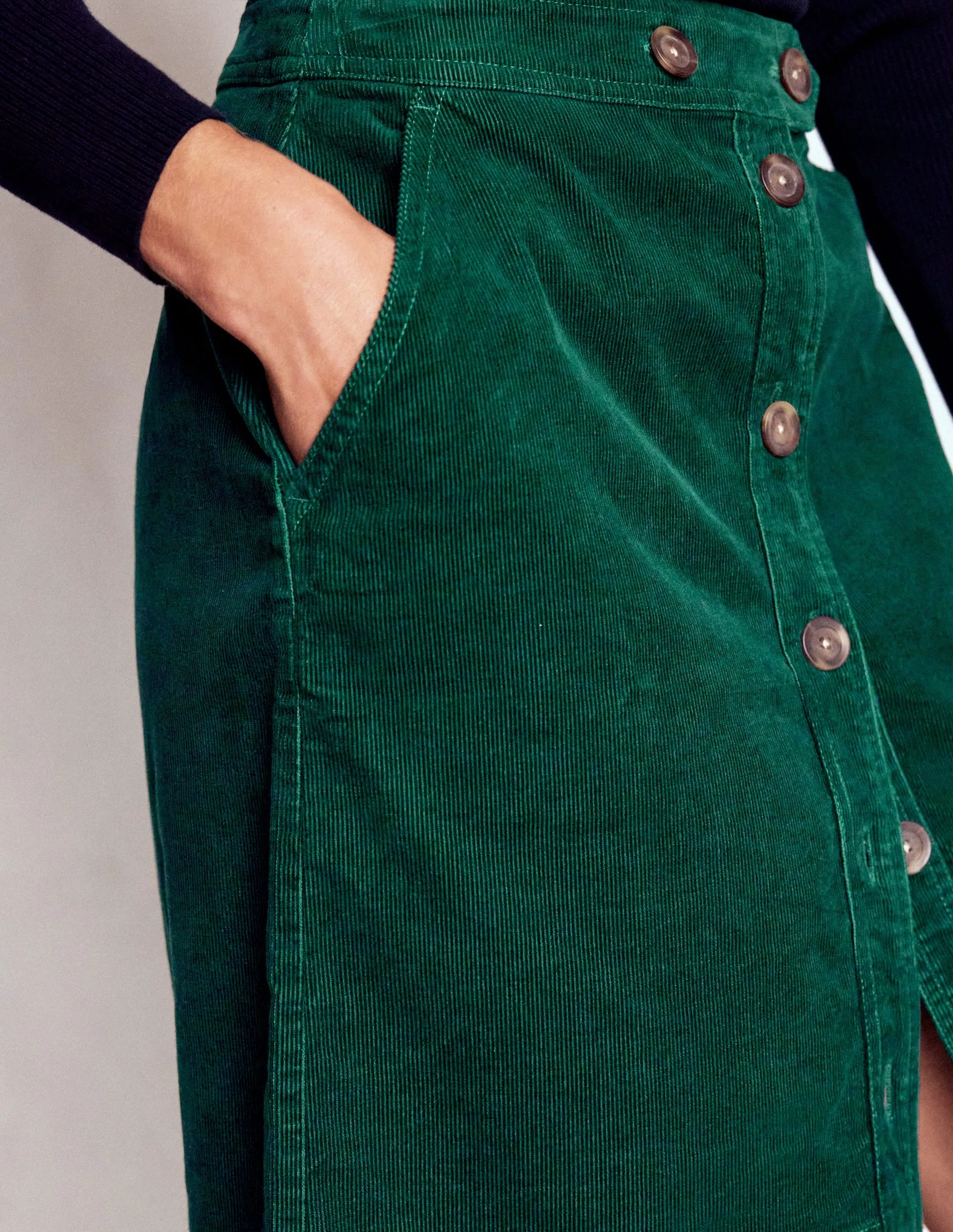 Shirred Back Fashion Week Ready Cecelia Cord Skirt-Emerald Night