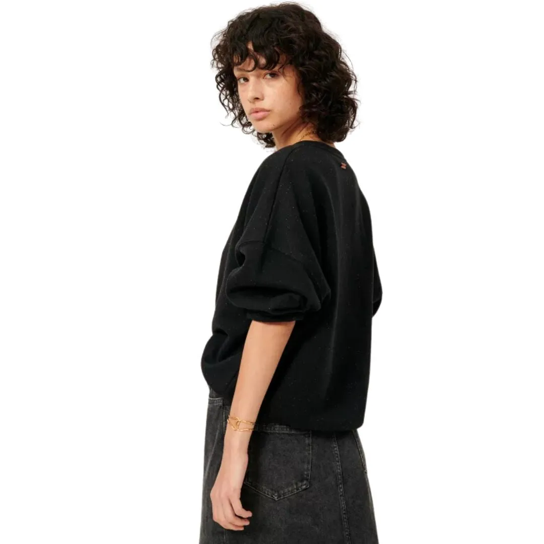 Functional Piece Layered Neckline Chebbi Oversized Sweatshirt (Black Granit)