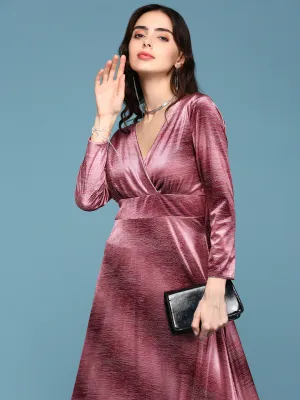 Women's Peach V-Neck Fit and Flare Maxi Dress Street Mode Warm Palette