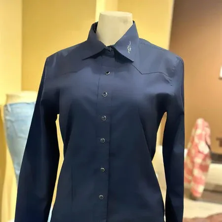 CC Western Women's Signature L/S Solid Western Snap Shirt in Navy Blue Fit Comfort
