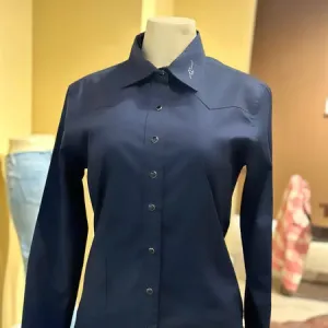 CC Western Women's Signature L/S Solid Western Snap Shirt in Navy Blue Fit Comfort