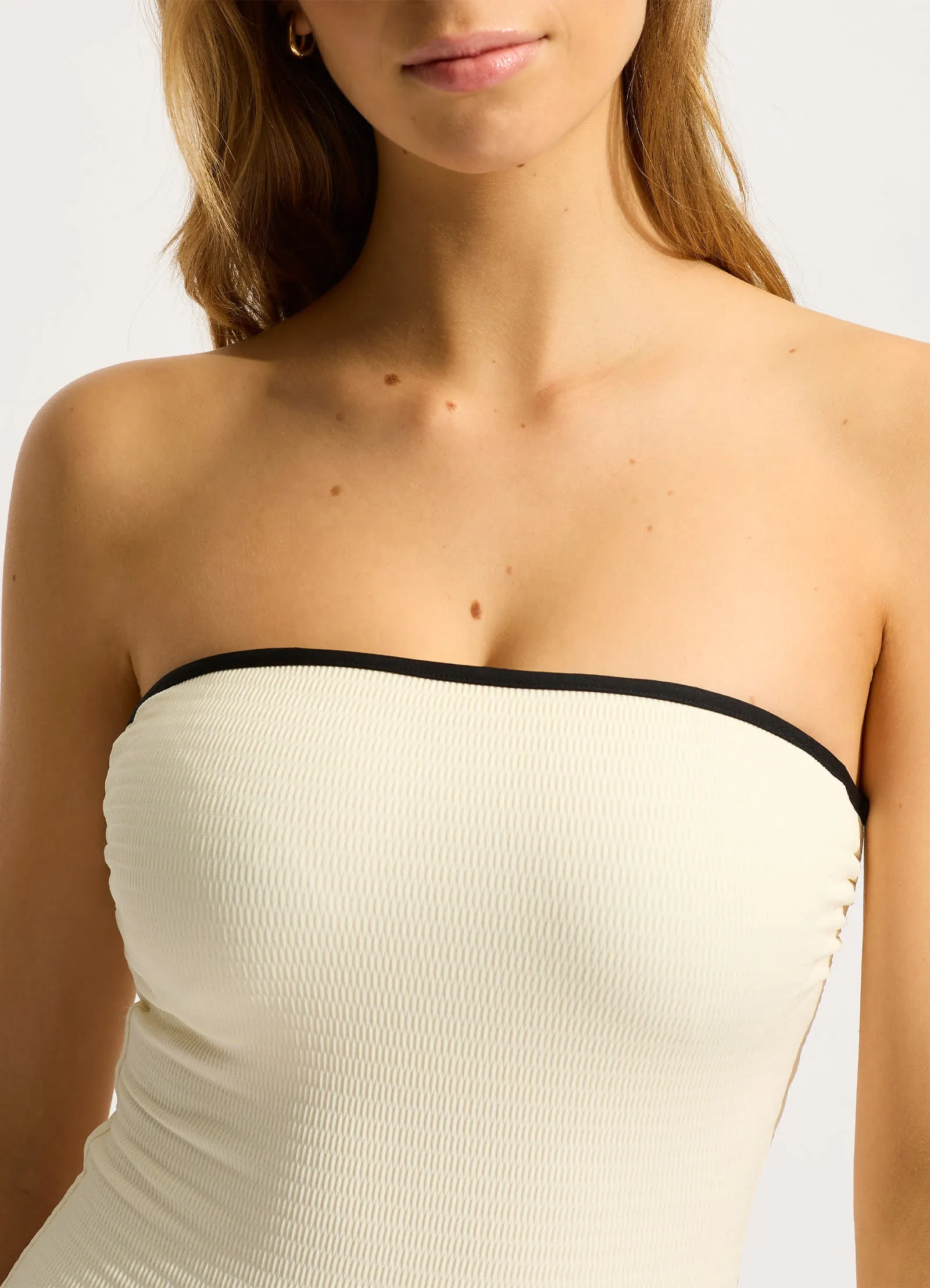 Soft Touch Textile Holiday Adventure Beach Bound DD Bandeau One Piece - Ecru