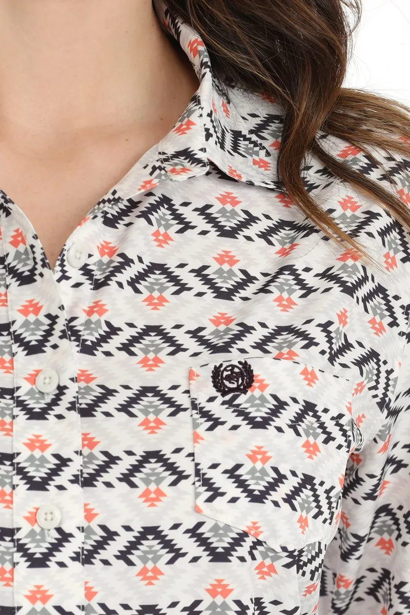 Picnic Cinch Women's L/S Arenaflex Aztec Western Button Down Shirt in White