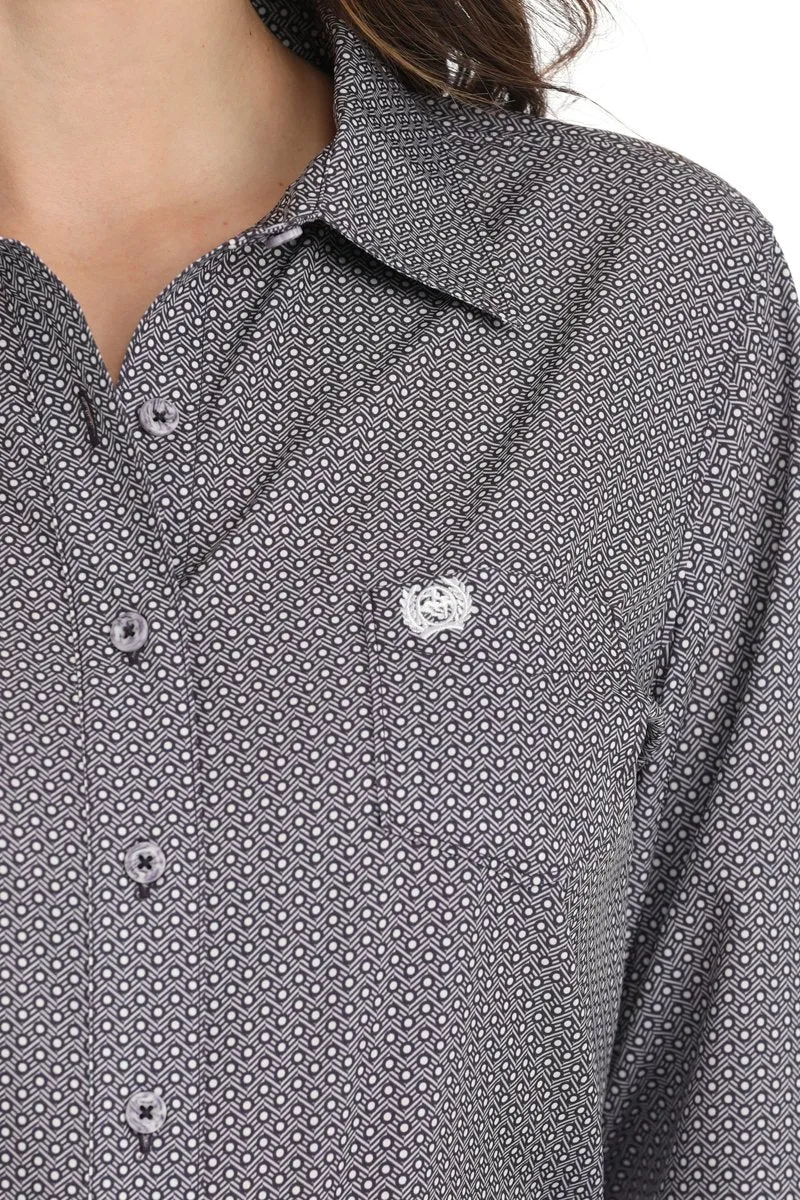 casual outing Fashionable Option Cinch Women's L/S Arenaflex Geometric Polka Dot Western Button Down Shirt in Purple