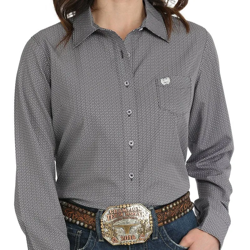 Cinch Women's L/S Arenaflex Geometric Polka Dot Western Button Down Shirt in Purple MoistureWickingFabric Roomy Fit