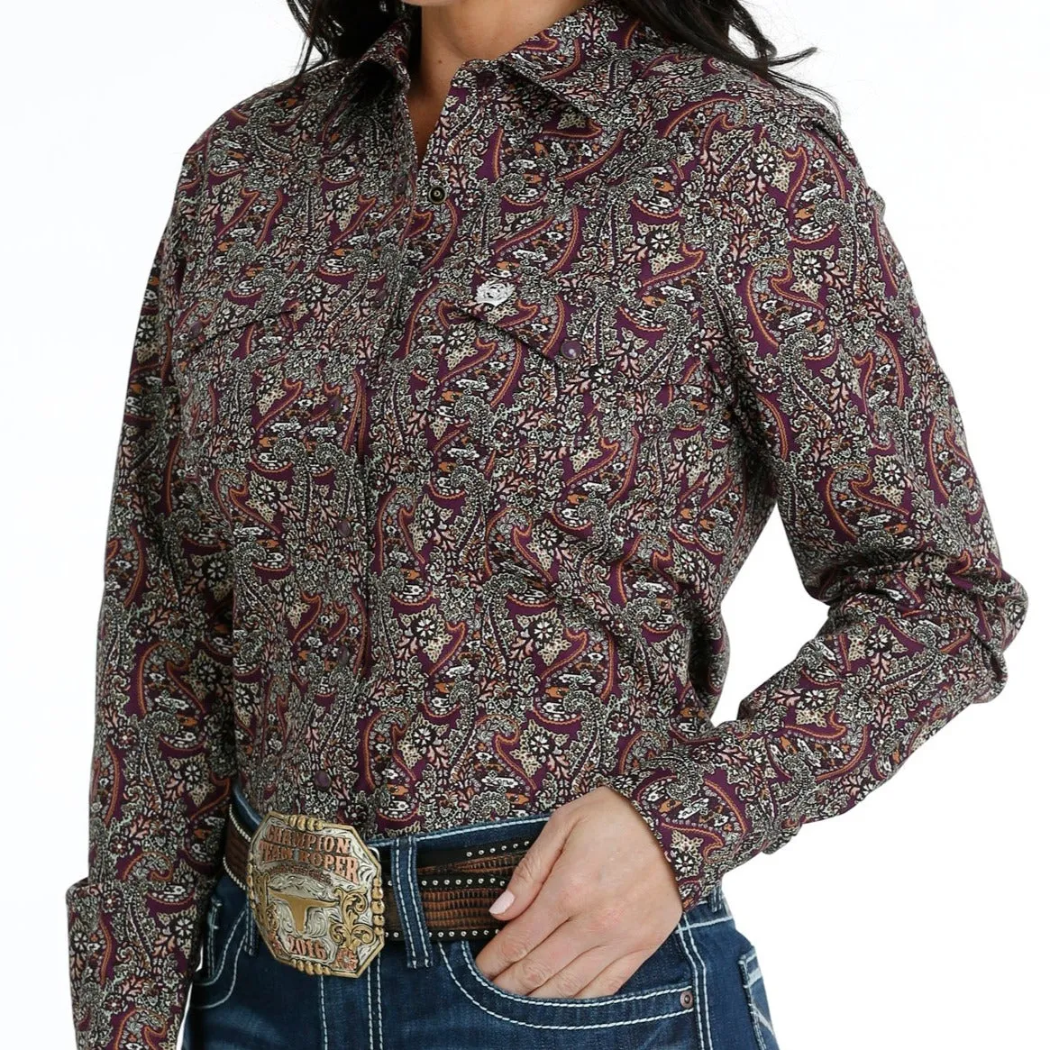 Cinch Women's L/S Purple Paisley Western Snap Shirt Everyday Essential Urban Comfort